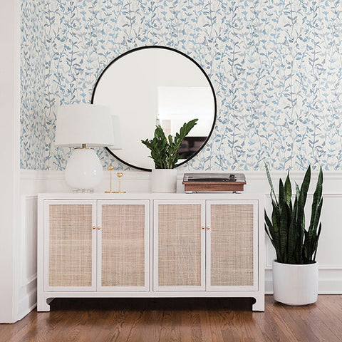 2964-25966 Thea Blue Floral Trail Wallpaper