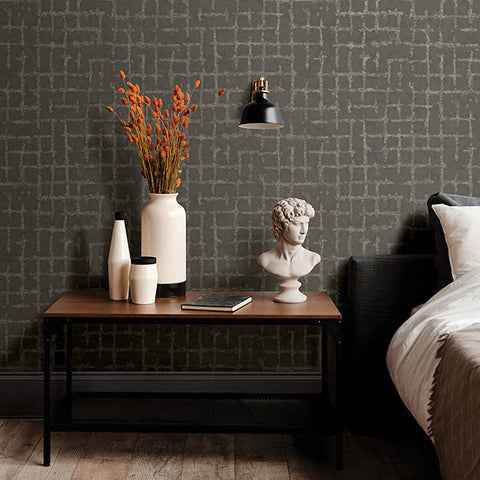 2964-87349 Shea Charcoal Distressed Geometric Wallpaper