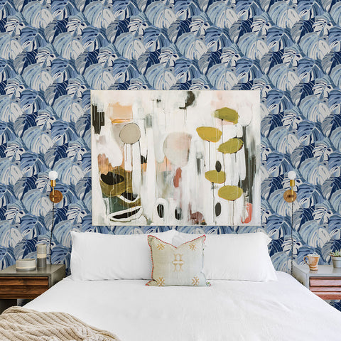 2969-26007 Samara Blue Monstera Leaf Wallpaper