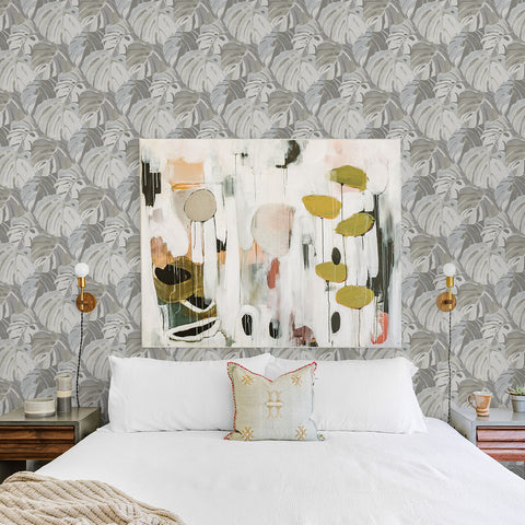 2969-26008 Samara Stone Monstrera Leaf Wallpaper