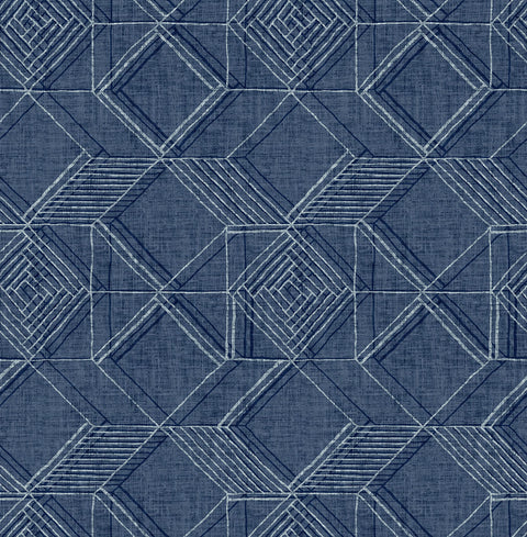 2969-26017 Moki Blue Lattice Geometric Wallpaper