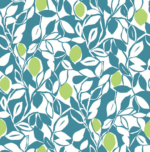 2969-26026 Loretto Teal Citrus Wallpaper