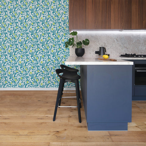 2969-26026 Loretto Teal Citrus Wallpaper