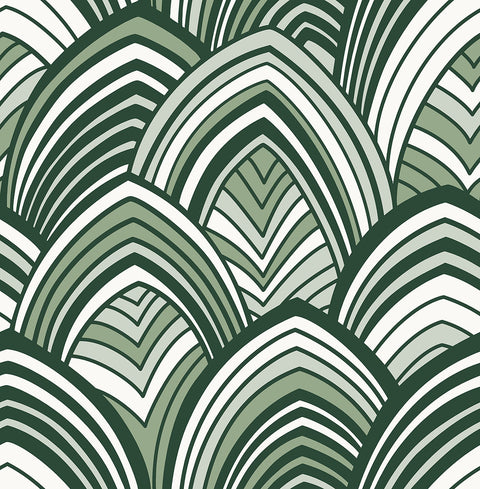 2969-87354 CABARITA Green Art Deco Leaves Wallpaper