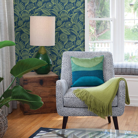 2969-87527 Alma Blue Tropical Floral Wallpaper
