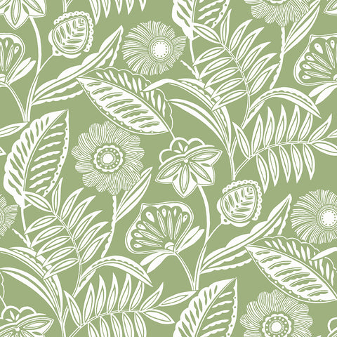 2969-87530 Alma Green Tropical Floral Wallpaper