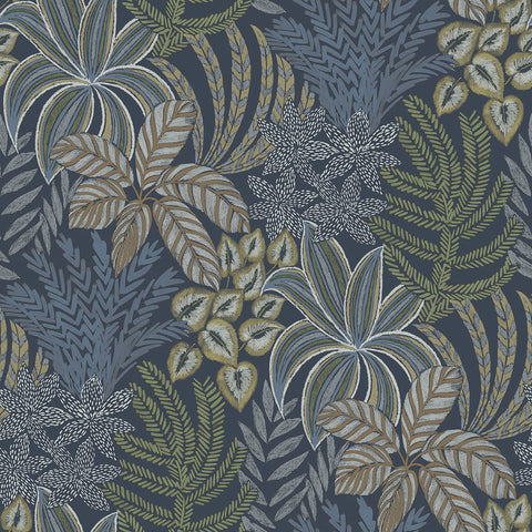 2970-13904 Sumner Navy Woodland Botanical Wallpaper
