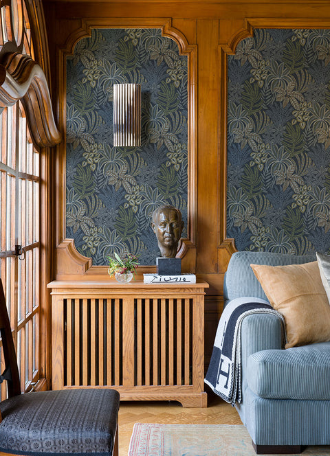 2970-13904 Sumner Navy Woodland Botanical Wallpaper