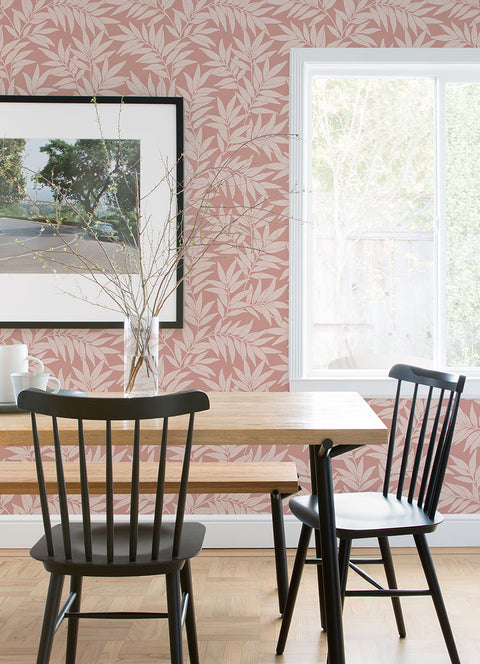 2970-26121 Morris Pink Leaf Wallpaper