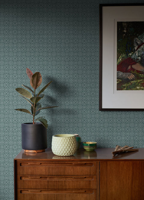 2970-26133 Larsson Teal Ogee Wallpaper