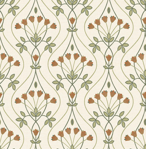 2970-26146 Dard Green Tulip Ogee Wallpaper