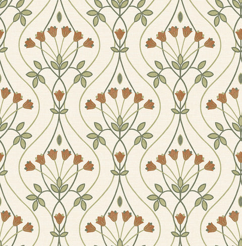 2970-26146 Dard Green Tulip Ogee Wallpaper