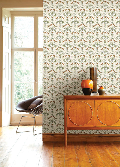 2970-26146 Dard Green Tulip Ogee Wallpaper
