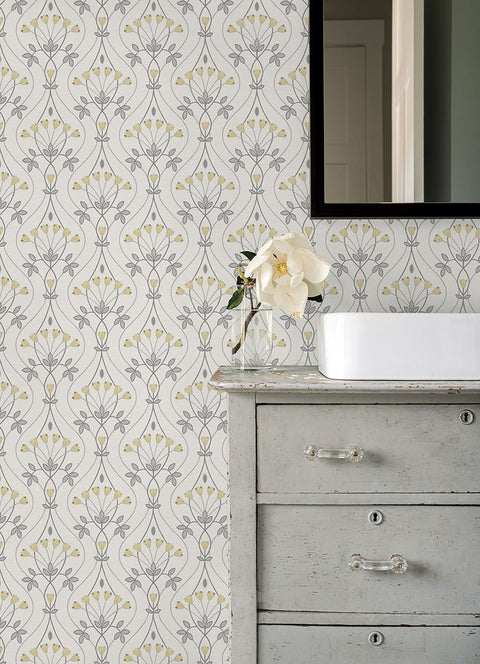 2970-26147 Dard Grey Tulip Ogee Wallpaper