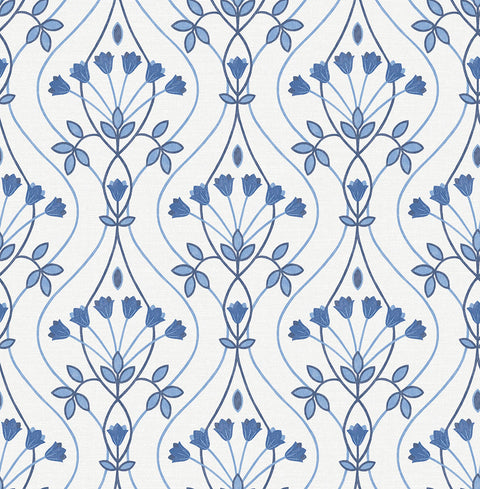 2970-26148 Dard Blue Tulip Ogee Wallpaper