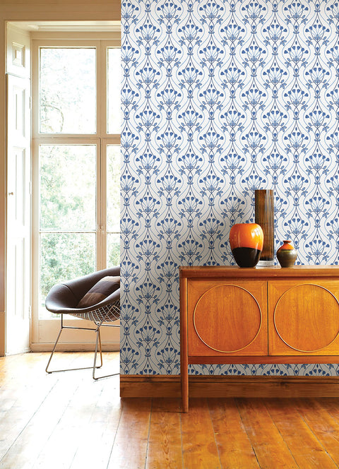 2970-26148 Dard Blue Tulip Ogee Wallpaper
