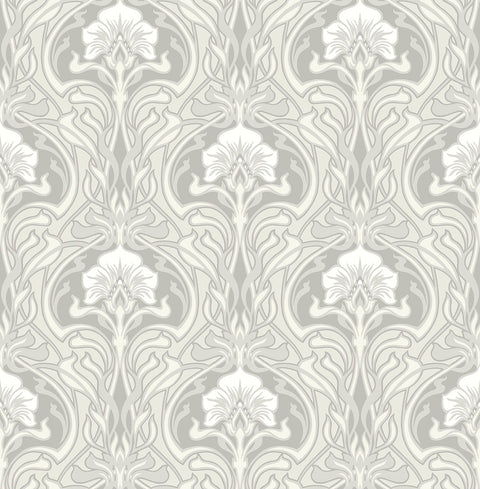 2970-26149 Mucha Off-White Botanical Ogee Wallpaper