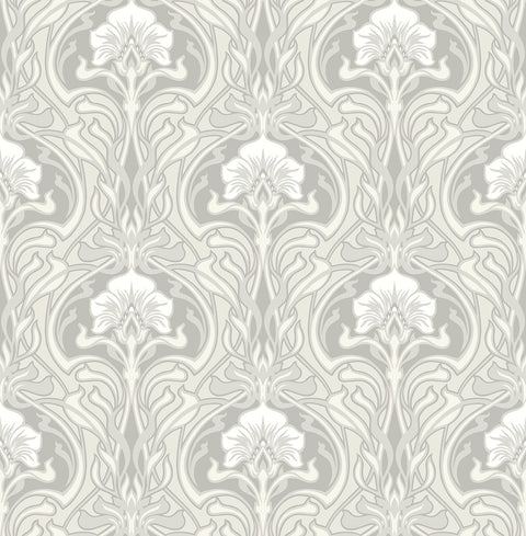 2970-26149 Mucha Off-White Botanical Ogee Wallpaper