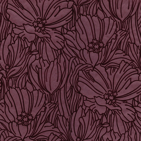 2970-87357 Selwyn Flock Burgundy Floral Wallpaper