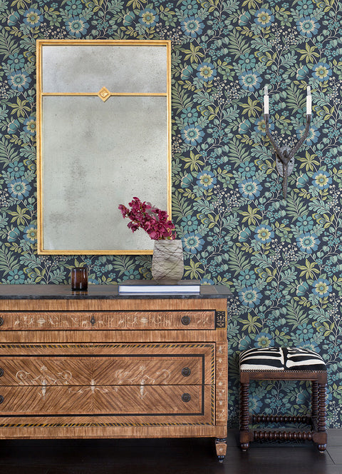2970-87533 Voysey Navy Floral Wallpaper
