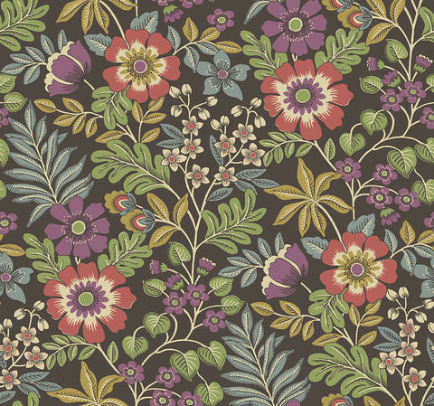 2970-87534 Voysey Brown Floral Wallpaper