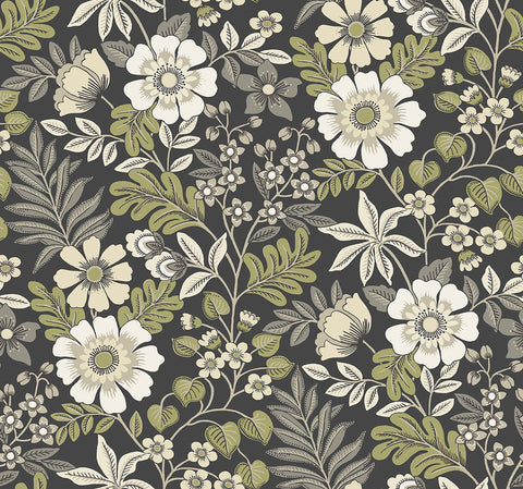 2970-87535 Voysey Black Floral Wallpaper