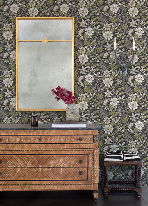 2970-87535 Voysey Black Floral Wallpaper