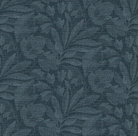 2971-86153 Lei Navy Etched Leaves Wallpaper