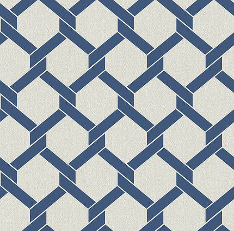 2971-86308 Payton Blue Hexagon Trellis Wallpaper