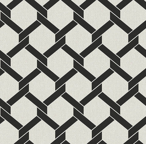 2971-86310 Payton Black Hexagon Trellis Wallpaper