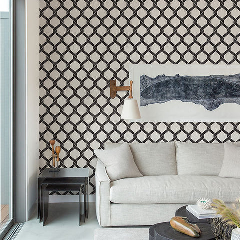 2971-86310 Payton Black Hexagon Trellis Wallpaper