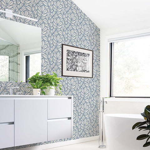 2971-86323 Coraline Blue Leaf Wallpaper