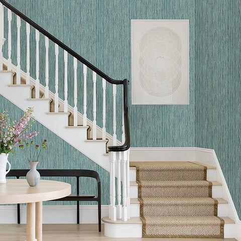 2971-86343 Justina Teal Faux Grasscloth Wallpaper