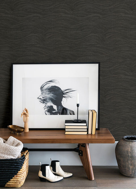 2971-86363 Leith Black Zen Waves Wallpaper