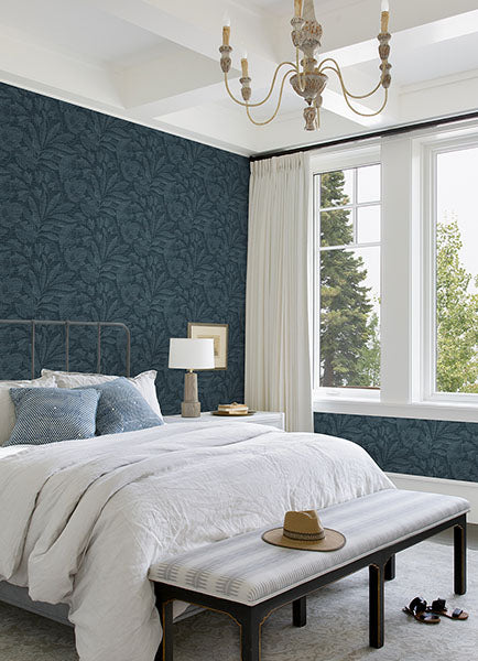 2972-86153 Lei Navy Leaf Wallpaper
