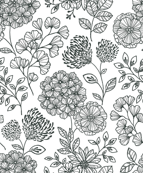 2975-26203 Ada Black Floral Wallpaper