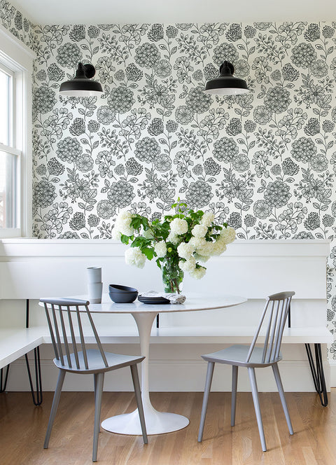 2975-26203 Ada Black Floral Wallpaper