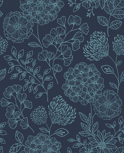 2975-26207 Ada Indigo Floral Wallpaper