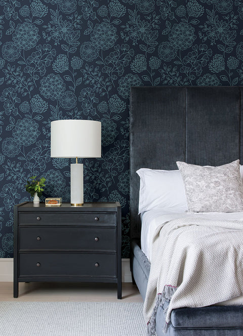 2975-26207 Ada Indigo Floral Wallpaper