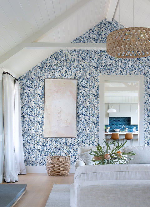 2975-26237 Leandra Indigo Floral Trail Wallpaper