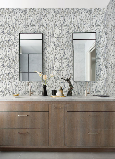 2975-26238 Leandra Grey Floral Trail Wallpaper