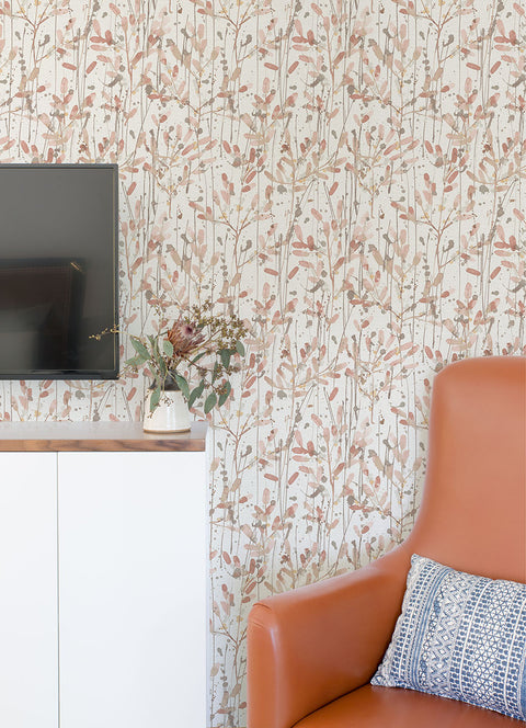 2975-26239 Leandra Coral Floral Trail Wallpaper