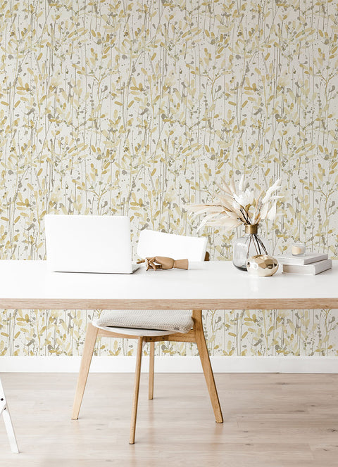 2975-26240 Leandra Yellow Floral Trail Wallpaper