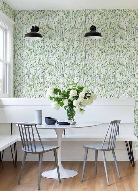 2975-26241 Leandra Green Floral Trail Wallpaper