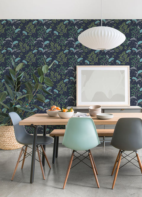 2975-87541 Sorrel Navy Botanical Wallpaper