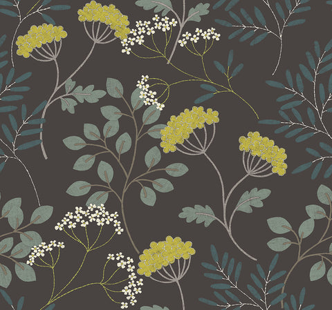 2975-87544 Sorrel Black Botanical Wallpaper
