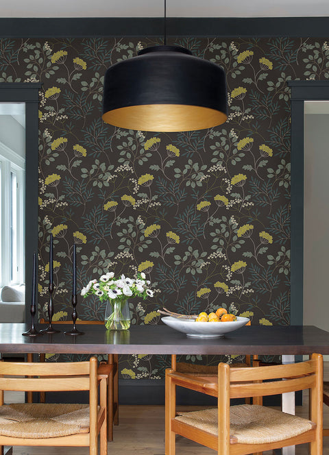 2975-87544 Sorrel Black Botanical Wallpaper
