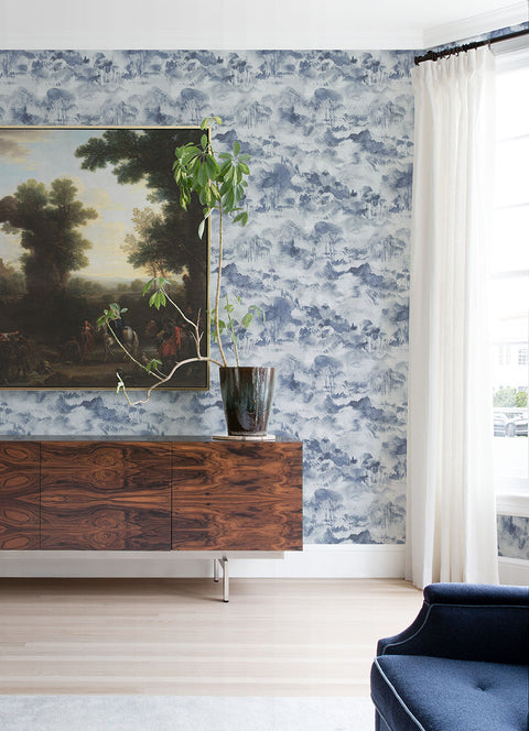 2975-87545 Nara indigo Toile Wallpaper