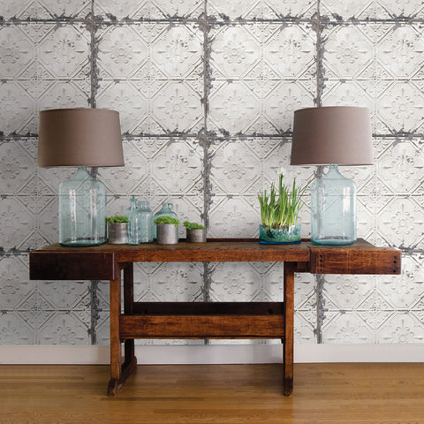 3115-NU2213 Gallery Off-White Vintage Tin Tile Wallpaper