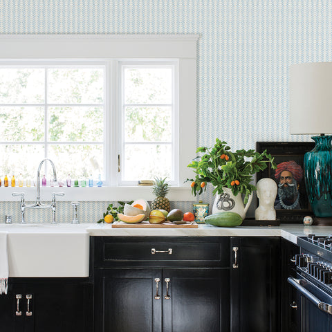 3117-12341 Espalier Sky Blue Chevron Stripe Wallpaper